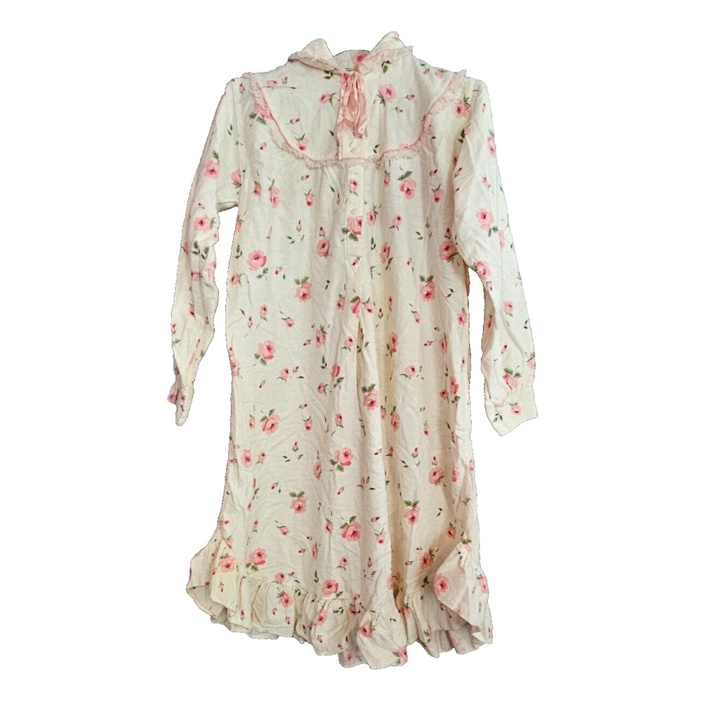 VTG Barbara Lee Womens‎ Flannel Nightgown Floral Prairie Cottage Lace Small